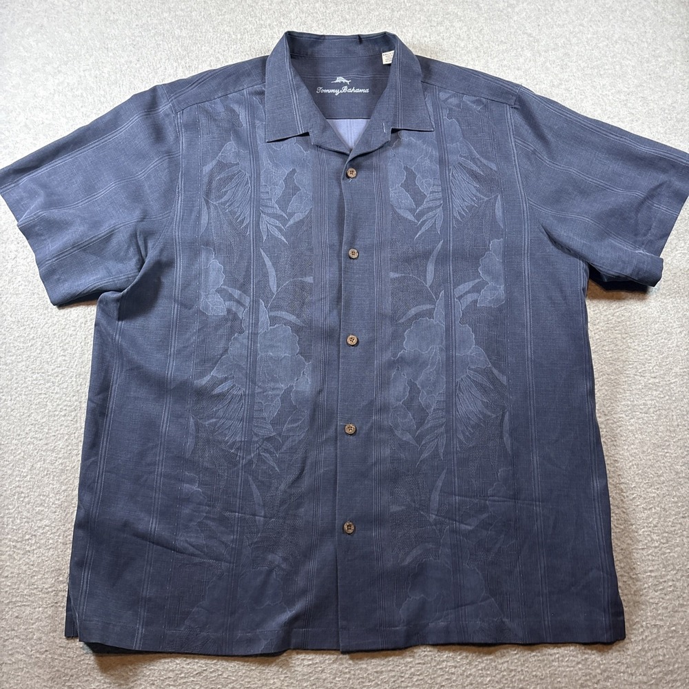 Tommy Bahama Men's 100% Silk Blue Hawaiian Short Sleeve Button Up Sz 2XL Floral